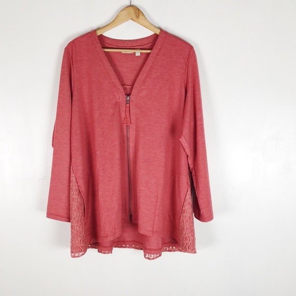 LOGO Zip Front Cardigan w/Lace Back Sz 1X